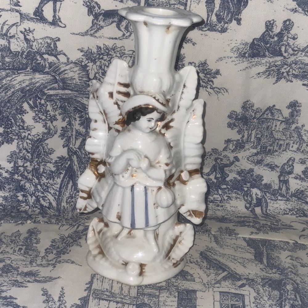 VINTAGE STAFFORDSHIRE ENGLAND CANDLE STICK YOUNG GIRL PORCELAIN